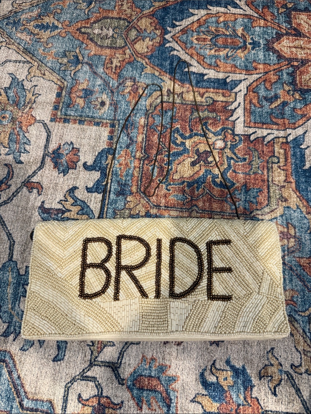 Beaded 'BRIDE' Clutch Bag - Ivory with Dark Bead Lettering